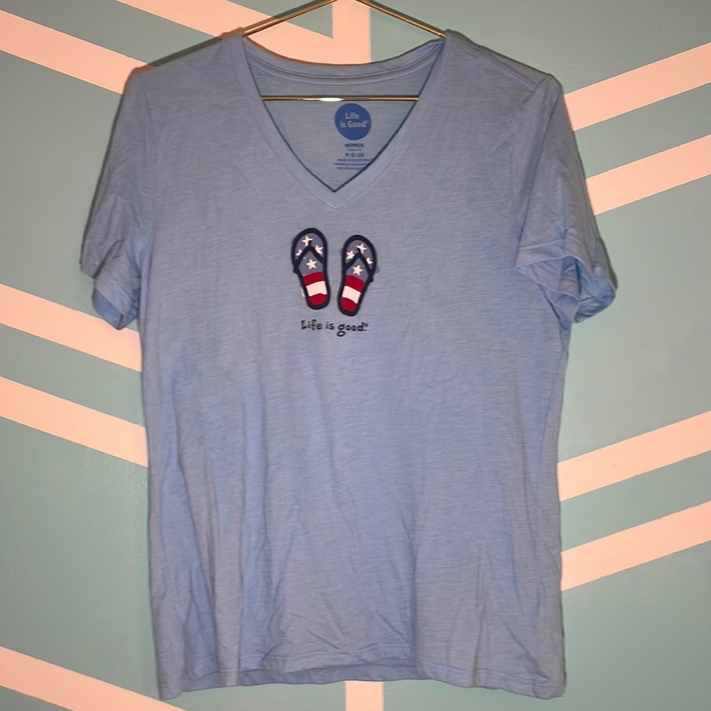 Life is Good light blue Fourth of July t-shirt